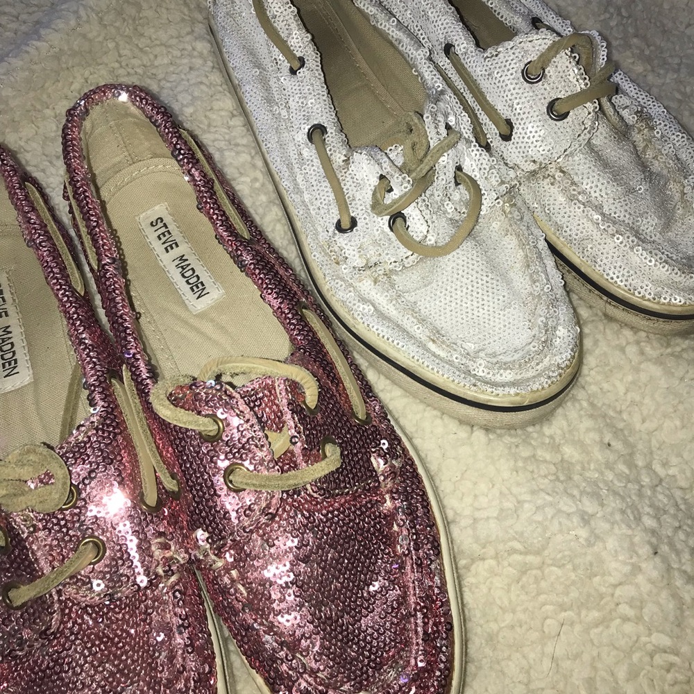 TWO PAIR Steve Madden Sequin Boat Shoes